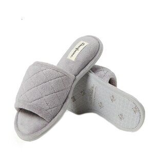 Dearfoams Women's Beatrice Quilted Microfiber Terry Slide House Slipper Gray 7/8